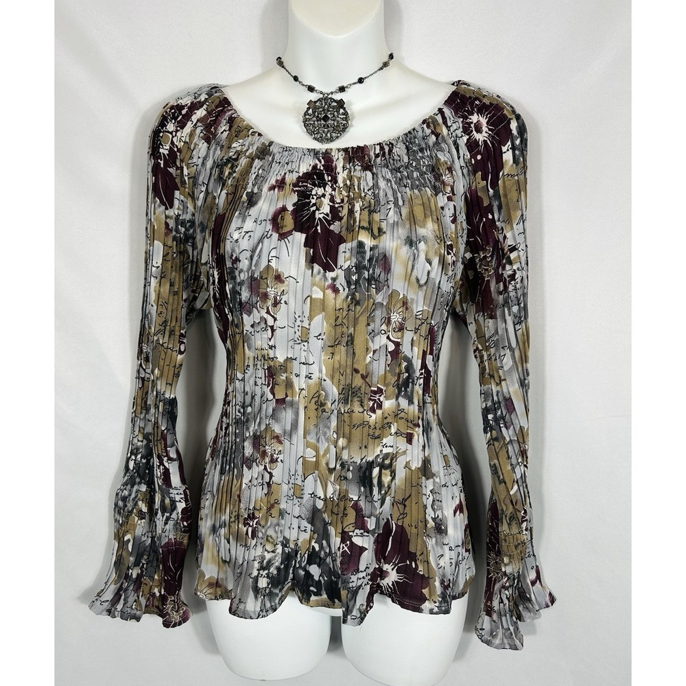 Women's Y2K Sheer Crinkle Boho Forest Fairy Grunge Top Size L Whimsigoth Witchy